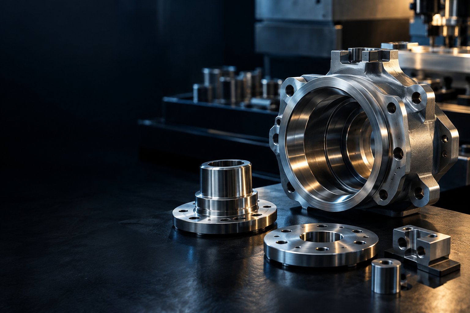 Detail of a cutting tool machining metal in a CNC enclosure