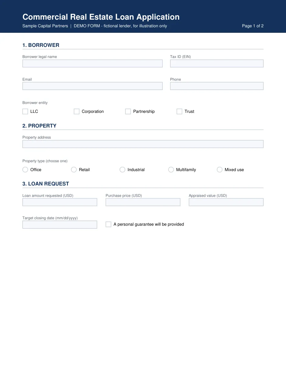 First page of the fillable application