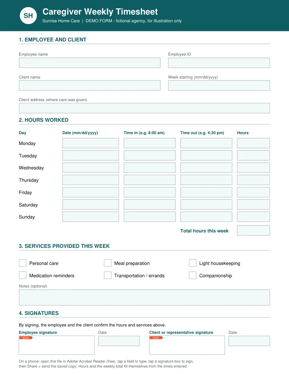 The fillable timesheet